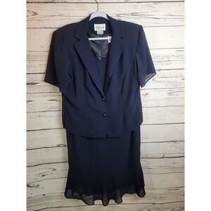 J. Taylor Navy Blue 2-Piece Business Formal Dress & Jacket Women's Plus Size 18W